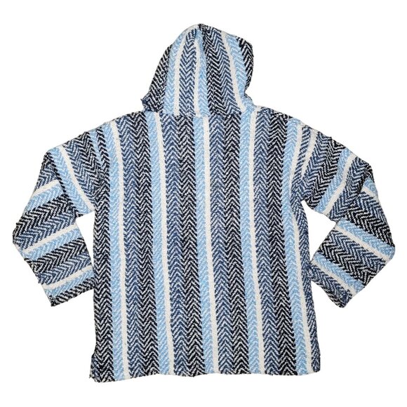 Earth Ragz Mexican Blanket Pullover Striped Hoodie, Unisex L (White/Blue/Navy) - Picture 2 of 7